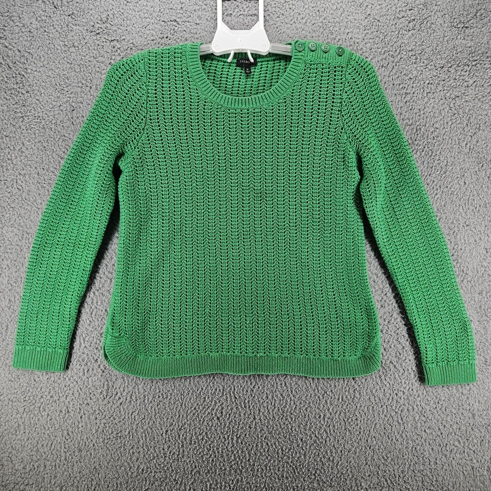 Talbots Womens Green Lambswool Blend Button Shoulder Open Knit Sweater Size M